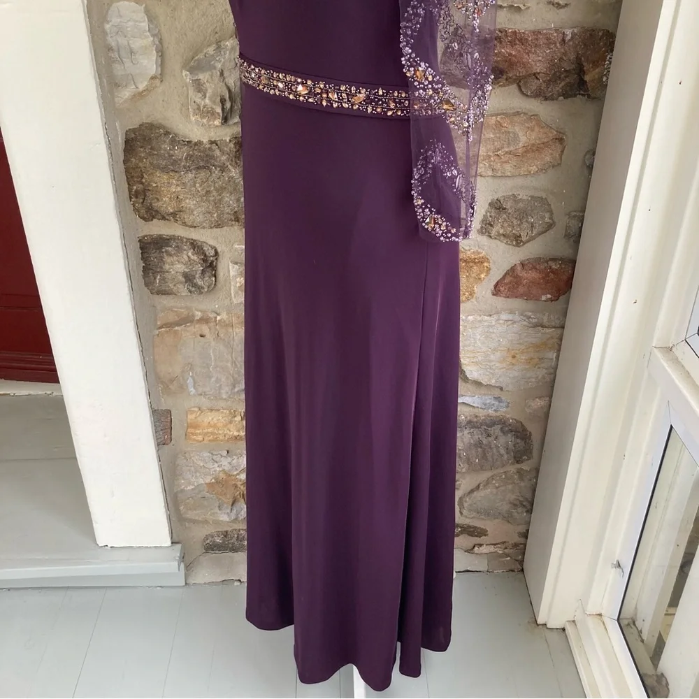 TERANI EVENING M1447 Embellished Beaded Jersey Sheer Sleeve Gown Womens 8 - Picture 9 of 16